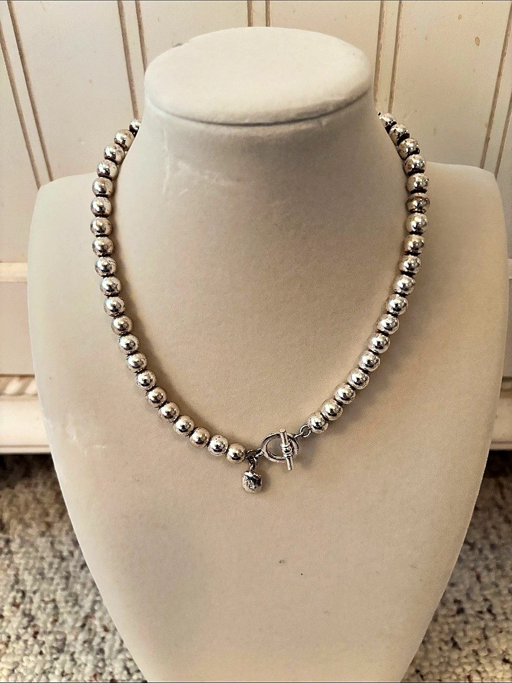 Lauren Ralph Lauren Beaded Toggle Necklace Silver